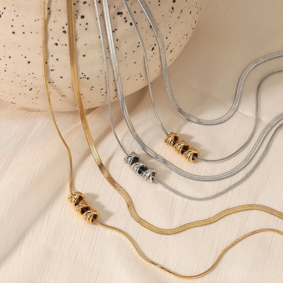 Gold Plated Double Layer Two Tone Herringbone Chain Pendant Necklaces for Women Teen
