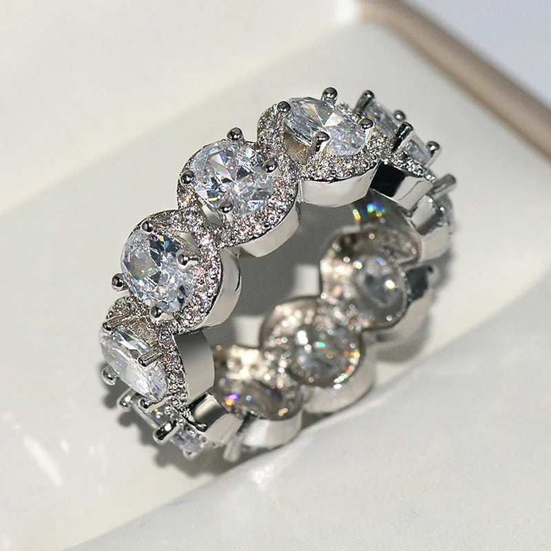 Luxury Jewelry Exquisite Oval Platinum Plated Clear Zircon Ring