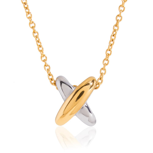 Load image 1 in gallery view. 8K Gold Plated Pendant Classic, Two Tone X Cross, Link Chain