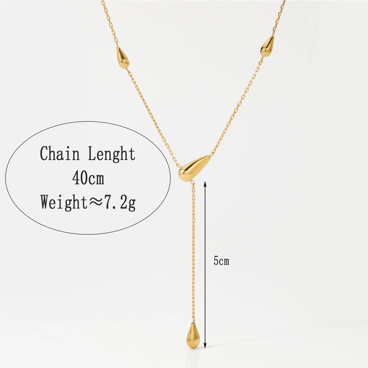 Gold Plated  Water Drop Pendent Y Shape Necklace Waterproof