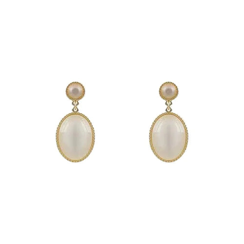Load image 1 in gallery view. Silver Needle Geometric Round Earring Temperament Minimalistic Opal Stone Drop Earring
