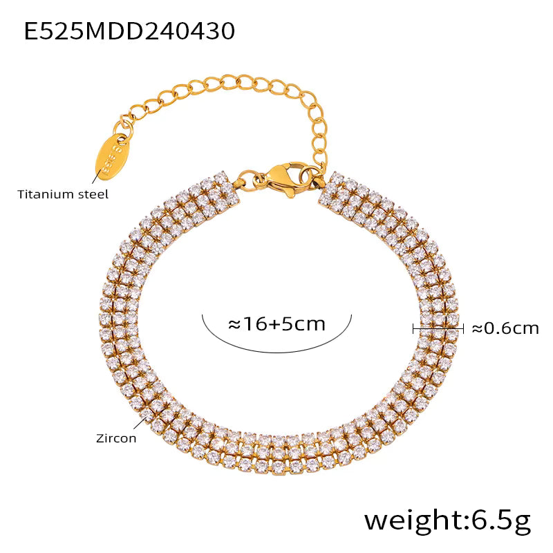 18K Gold Plated Luxury Fashion Bracelet Zircon Tennis Chain