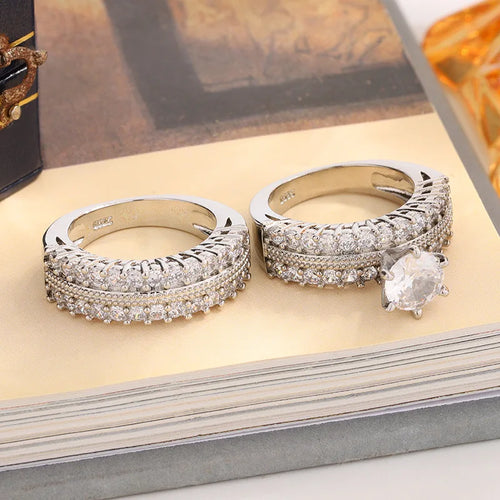 Load image 1 in gallery view. Platinum Plated Two-piece Ring with CZ for Wedding Gift