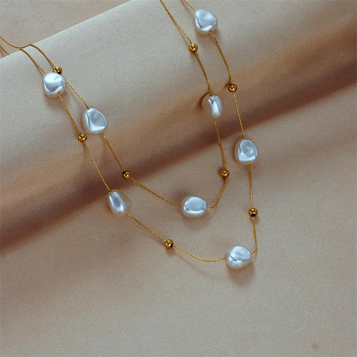 Load image 1 in gallery view. Double Layered Simulated Baroque Floating Multiple Pearl Necklace