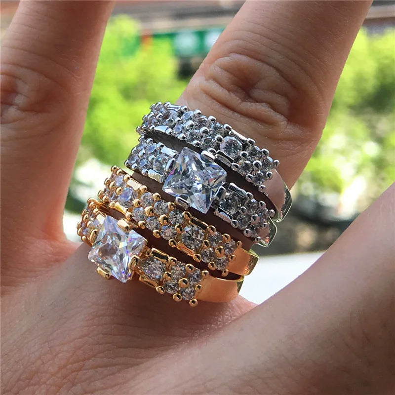 Gold Plated Wedding Rings Set with Clear Zircon
