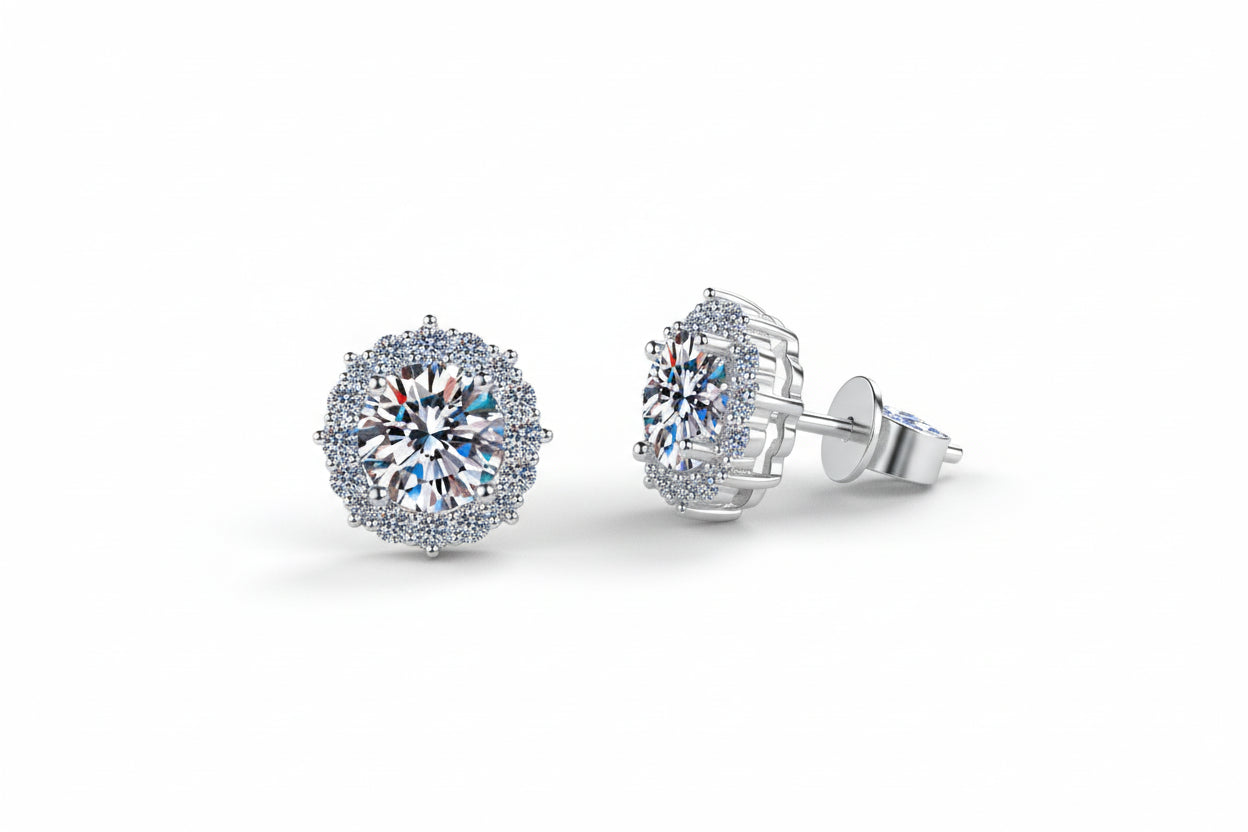 Luxury 925 Sterling Silver Jewelry 2ct Moissanite  Diamond Earrings