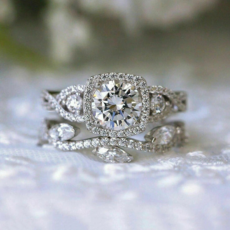 Silver Plated Geometry Shaped Design Dazzling Cubic Zirconia 2Pcs Sets Rings