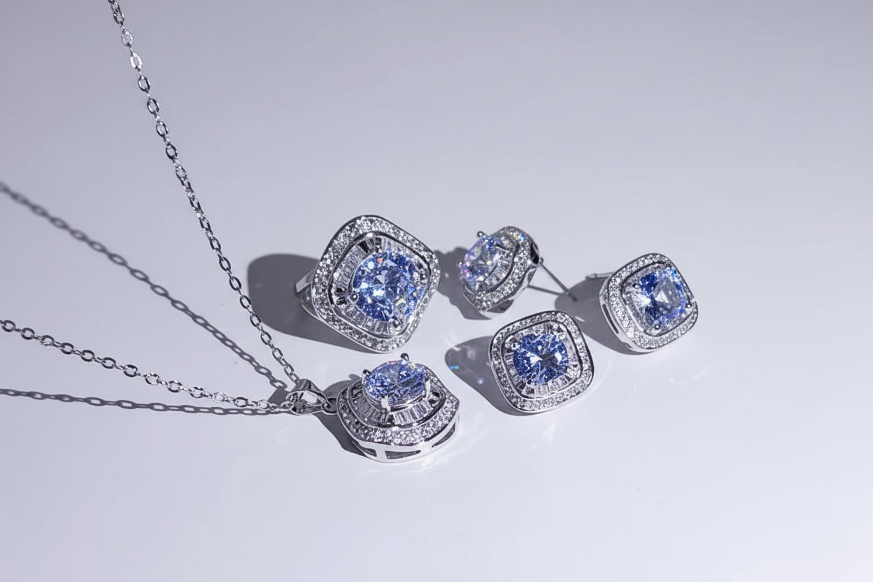 Minimalist Daily Shine Geometric Shape 3A Zircon Necklace Chain Fashion Jewelry Set