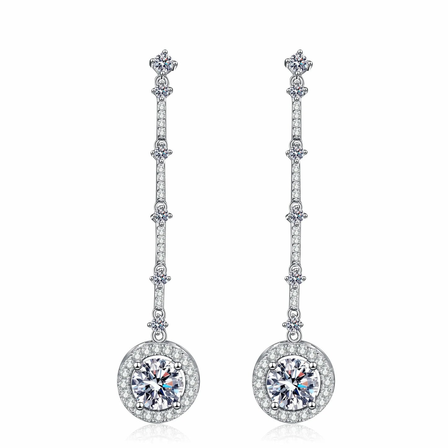 Long Tassel Round Moissanite 2ct Drop 925 Sterling Silver Earrings