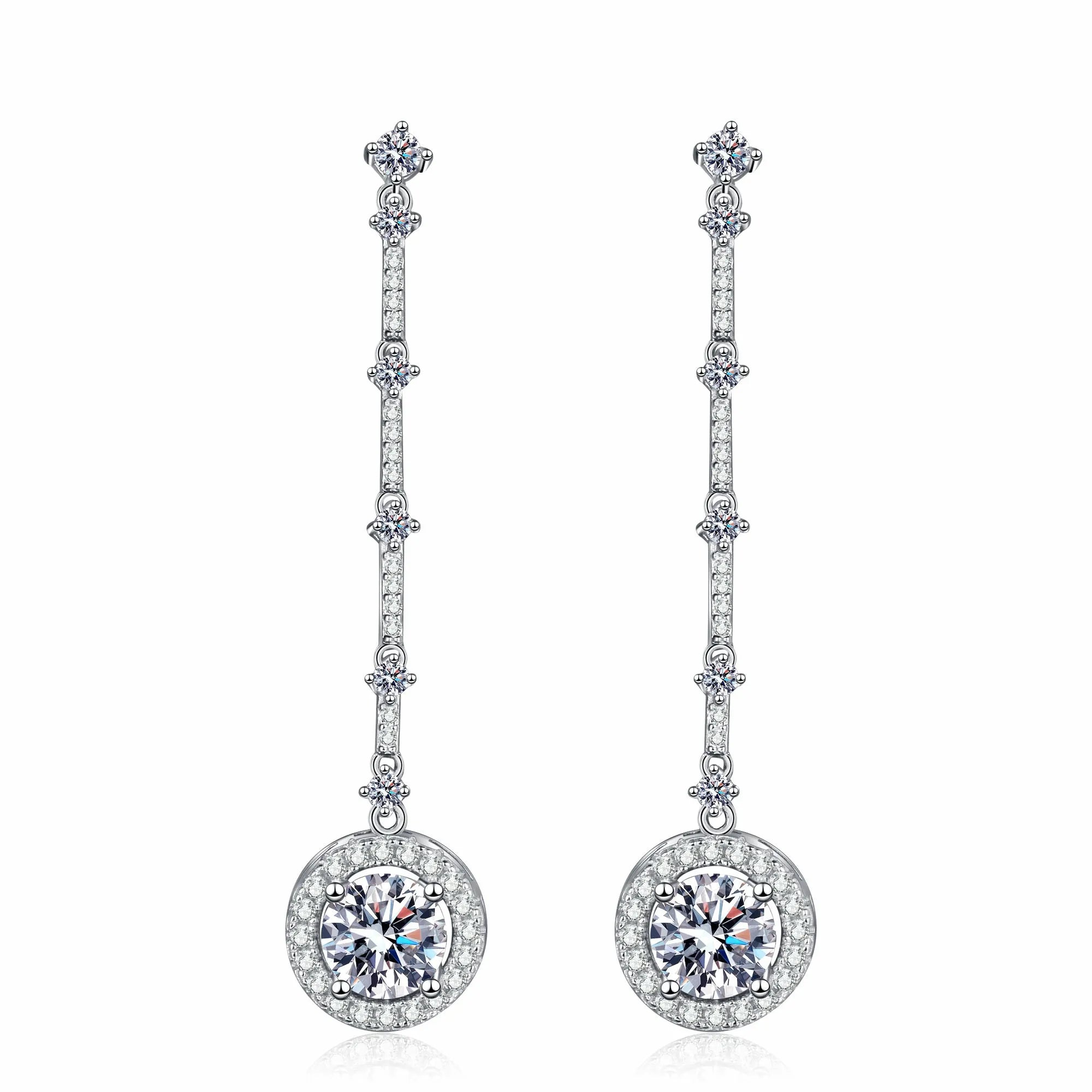 Long Tassel Round Moissanite 2ct Drop 925 Sterling Silver Earrings