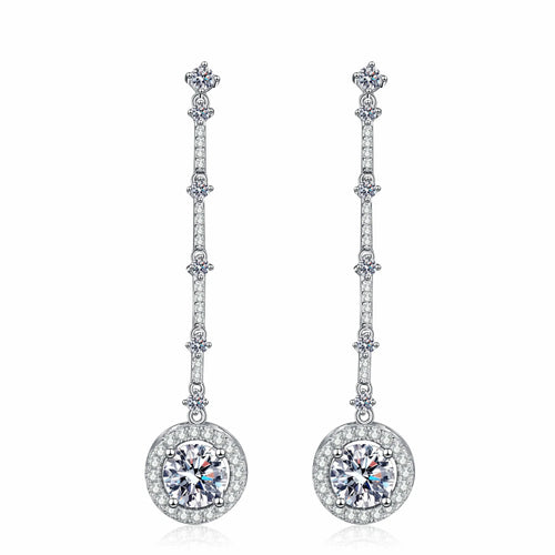 Load image 1 in gallery view. Long Tassel Round Moissanite 2ct Drop 925 Sterling Silver Earrings
