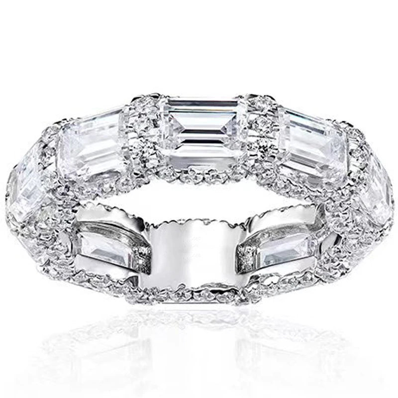 Princess Cut Sparkling Silver Plated Crystal Zircon Eternity Band Rings for Women