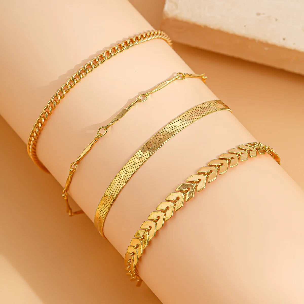 Anklet 4pc Set for Women's Anniversary Gold Plated