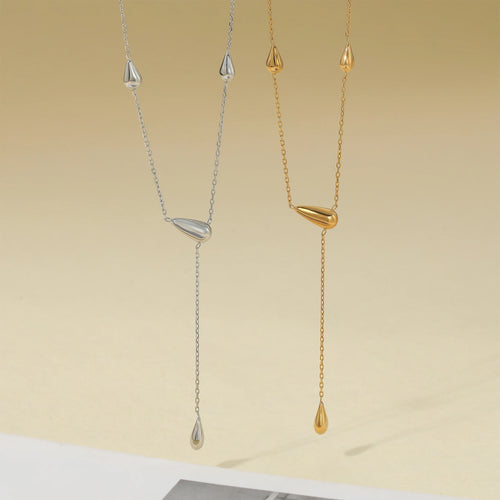 Load image 1 in gallery view. Gold Plated  Water Drop Pendent Y Shape Necklace Waterproof
