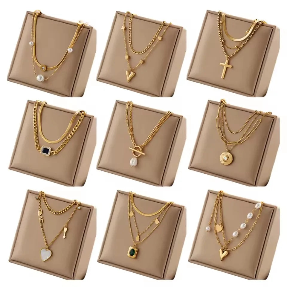 18k Gold Plated Charm Fashion Jewelry Chain Link round V shape Pendant Necklace
