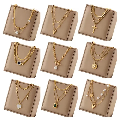 Load image 1 in gallery view. 18k Gold Plated Charm Fashion Jewelry Chain Link round V shape Pendant Necklace
