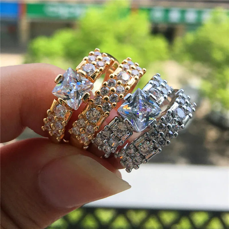 Gold Plated Wedding Rings Set with Clear Zircon