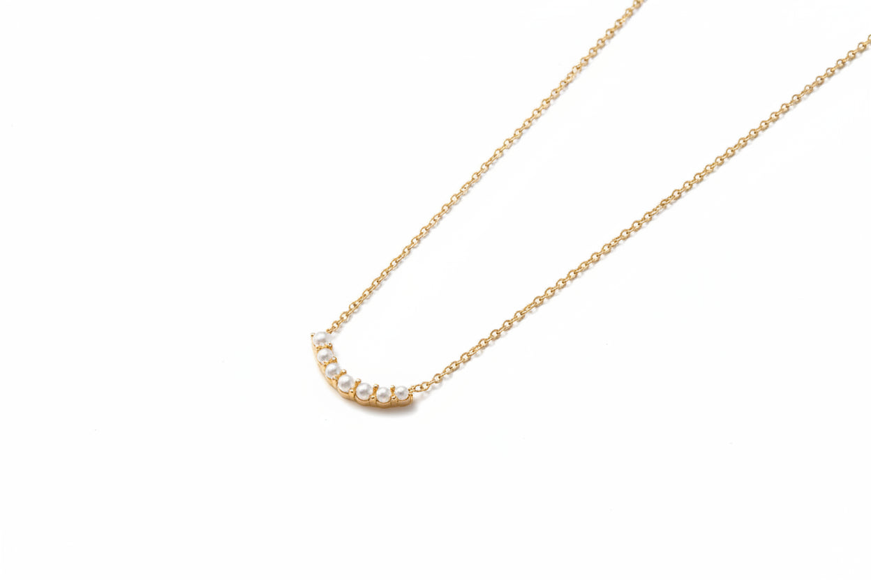 18K PVD Gold Plated Stainless Steel Necklace Trendy Elegant Glass Pearl Smile Pendant Necklace