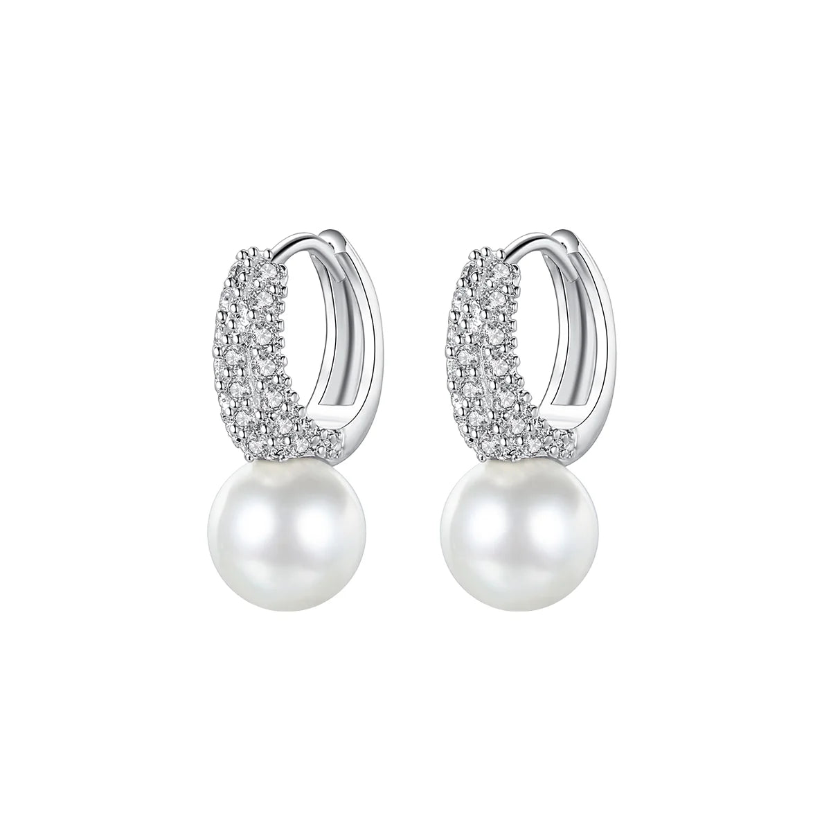 Pearl Clip-On Hoop Dangle Zircon Earring Cute for  Women
