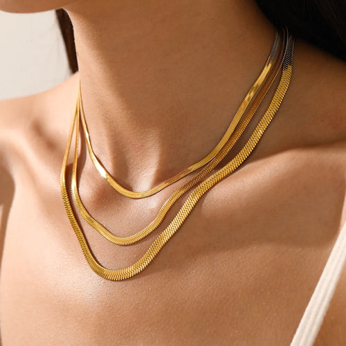 Load image 1 in gallery view. 18K PVD Gold Plated Herringbone Chain Necklace Snake Chain for Women