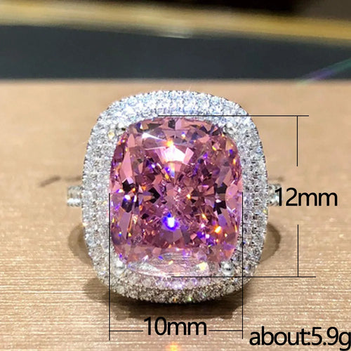 Load image 1 in gallery view. European American Square Pink, White, Yellow Natural Stone Zircon Glass Simulation Wedding Ring