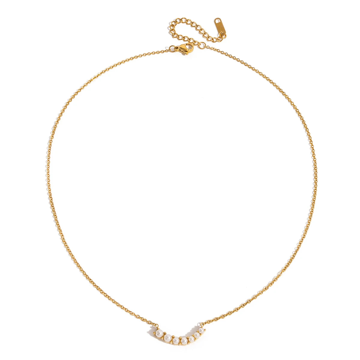 18K PVD Gold Plated Stainless Steel Necklace Trendy Elegant Glass Pearl Smile Pendant Necklace