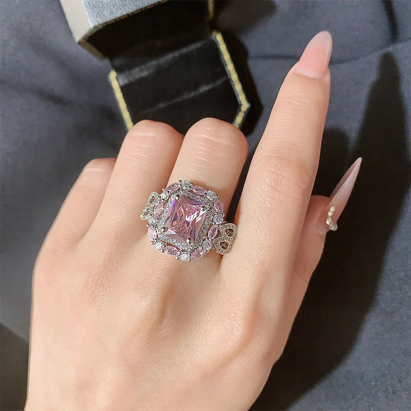 Pink Yellow White Cubic Zircon Oxide Artistic Gift Party Ring