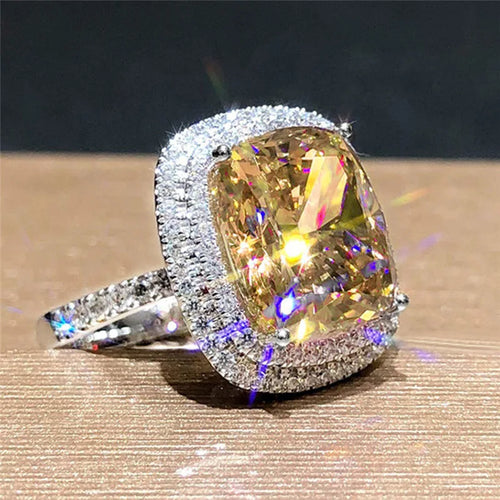 Load image 1 in gallery view. European American Square Pink, White, Yellow Natural Stone Zircon Glass Simulation Wedding Ring
