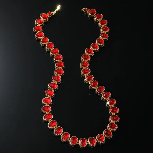 Load image 1 in gallery view. Rhinestone-Studded Red Skull Necklace Cuban Chain for Hip Hop Fans