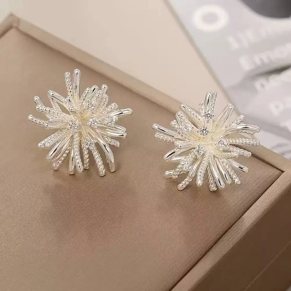 Silver Plated Dandelion Fireworks Made of High Quality Zinc Alloy Earrings