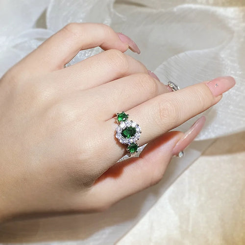 Load image 1 in gallery view. Find this Ring - Fashion Jewelry KYRA01823 Elegant Beautiful Oval Shape Green Zircon Rings for Women