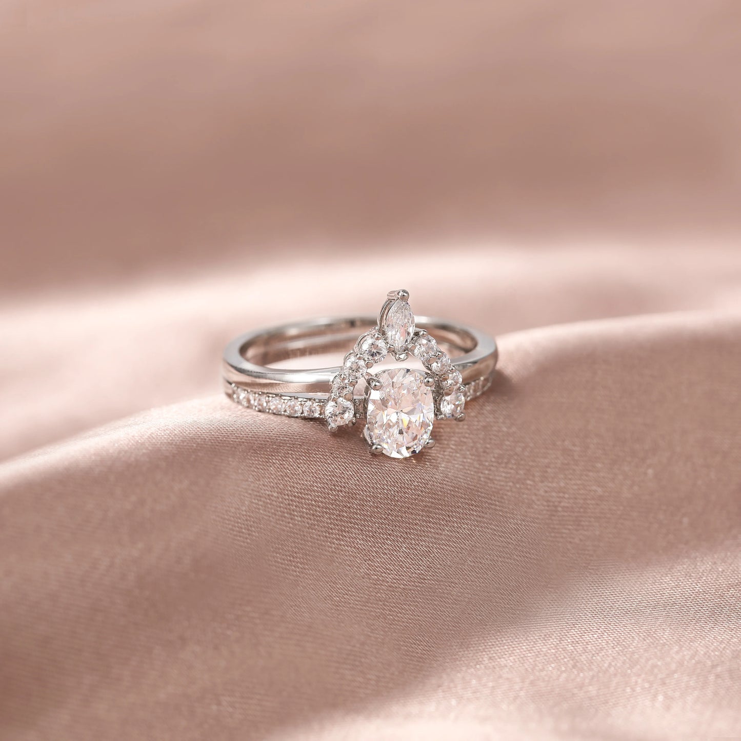 Copper Ring Oval Cut Cubic Zirconia Curved CZ Engagement Stackable Rings