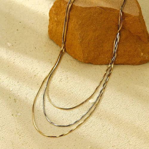 Load image 1 in gallery view. The 18K Gold Plated Stainless Steel Layered Snake Chain Necklace