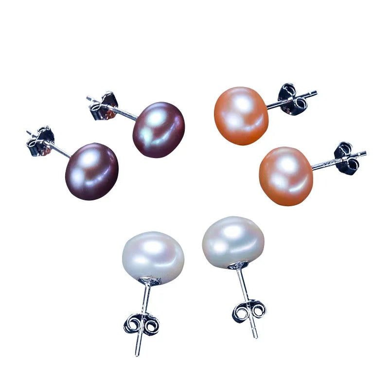 925 Sterling Silver 6-7 mm Round Freshwater Pearl Stud Earrings for Women
