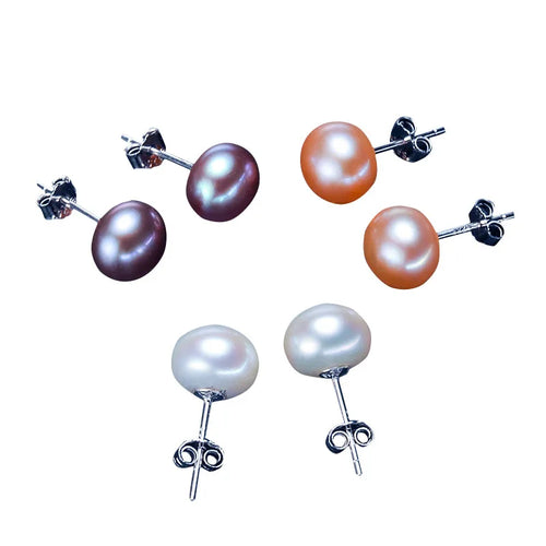 Load image 1 in gallery view. 925 Sterling Silver 6-7 mm Round Freshwater Pearl Stud Earrings for Women