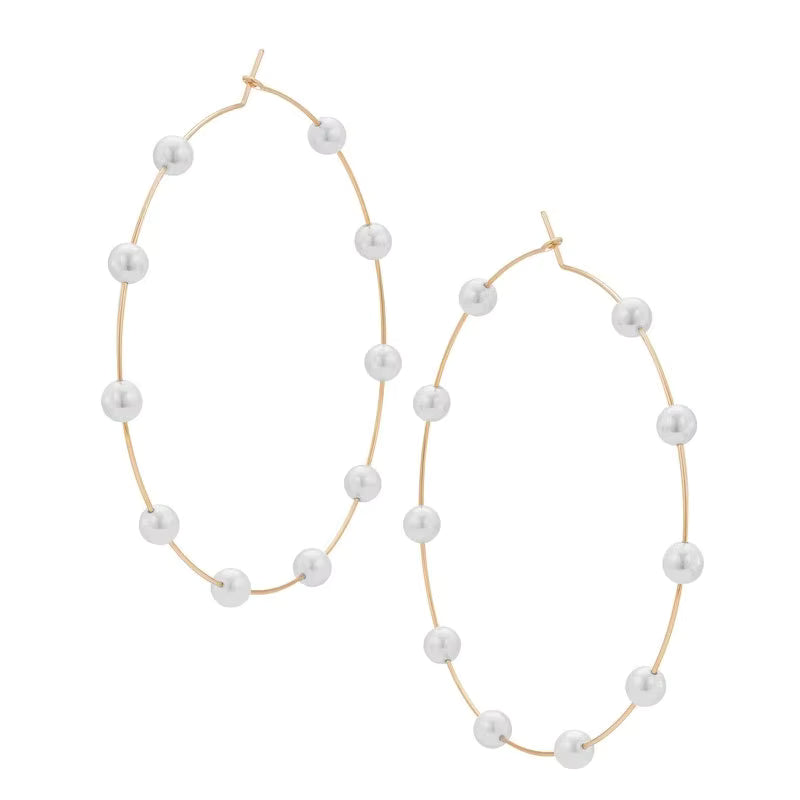 Large Silver And Gold Plated Pearl Hoop Earrings