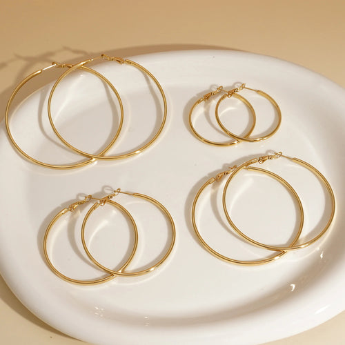 Load image 1 in gallery view. Trendy Minimalist Stainless Steel  Hoop Earrings Waterproof Gold Plated Versatile Circle Earrings Jewelry for Women
