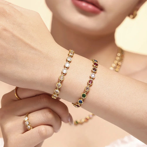 Load image 1 in gallery view. 18K Gold Plated Bead Zircon Tennis Chain Bracelet and Necklace in White