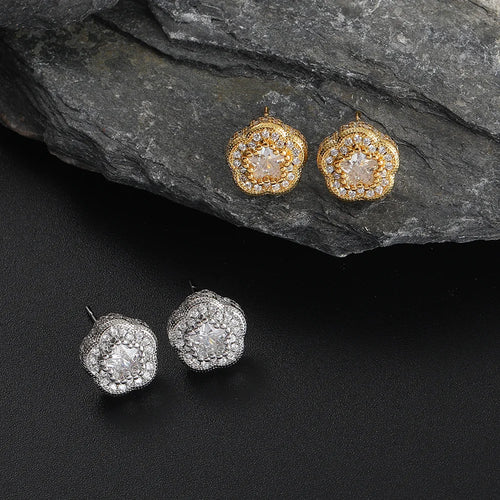 Load image 1 in gallery view. Camellia Earrings  Rectangular Zircon Stud Earrings Women Anniversary