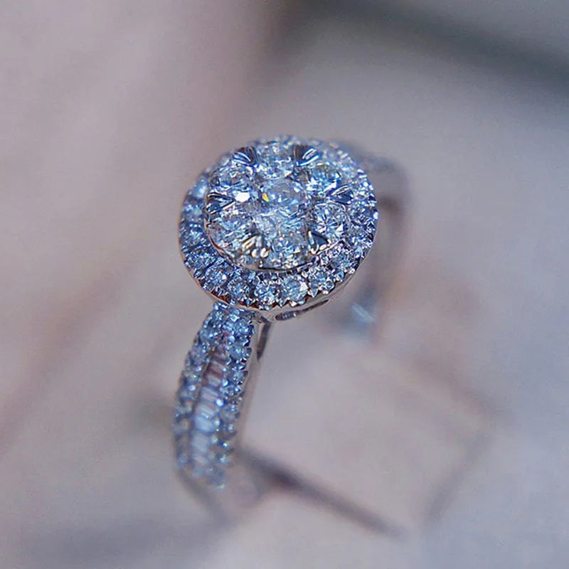 Silver Plated Crystal Cubic Zirconia Rings for Engagement Wedding for Women
