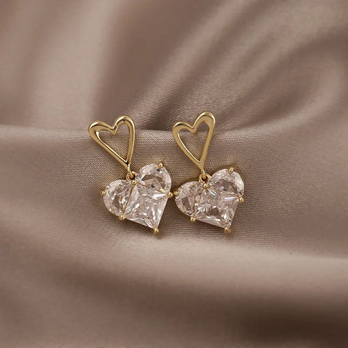 Load image 1 in gallery view. Crystal Love Heart Pendant Earring Gold Plated Valentine's for Women Gift