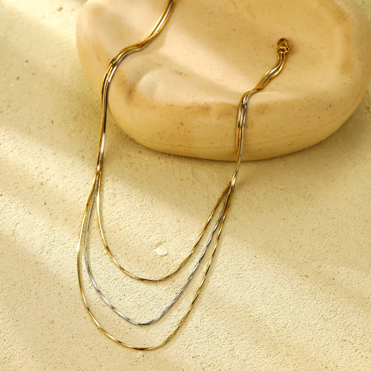 The 18K Gold Plated Stainless Steel Layered Snake Chain Necklace