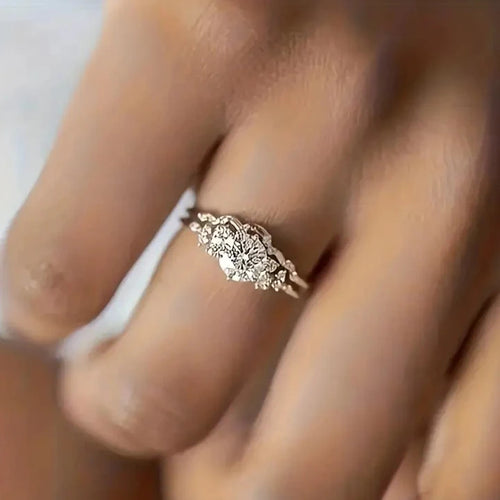 Load image 1 in gallery view. Silver Plated 2Pcs Set Round Rings Round Imitated Diamond for Engagement