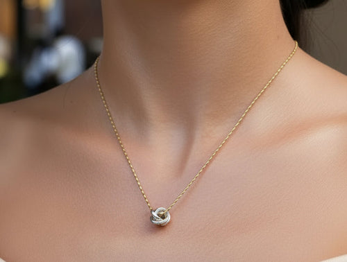 Load image 1 in gallery view. Two Tone Charm Necklace Cross Ring Beads Chain Clasps Jewelry