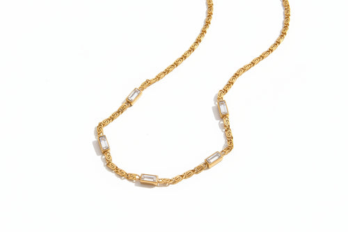 Load image 1 in gallery view. 18k Gold Plated Stainless Steel Necklace with White Zircon Tassel Pendant