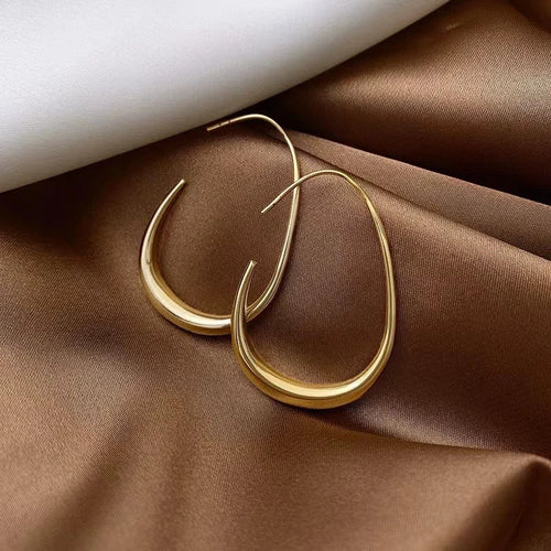 Load image 1 in gallery view. 14k Gold Plated Large Oval Pull Through Hoop Earrings