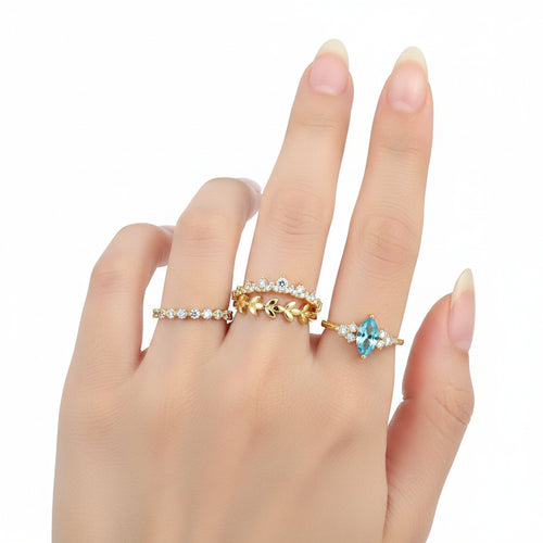 Load image 1 in gallery view. 4Pcs Set Blue Crystal Zircon Gold Plated Rings