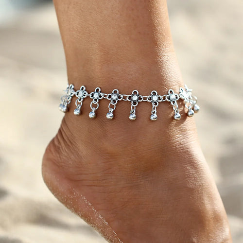 Load image 1 in gallery view. 18k Gold Plated Anklet Vintage Silver Beach Anklets for Women Adjustable
