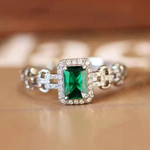 Load image 1 in gallery view. Silver Plated Zircon Green Crystal Rings for Engagement Wedding for Women