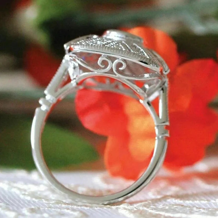 Geometric Square Design Round Imitated Diamond Rings for Engagement Wedding Silver Plated Rings Jewelry for Women